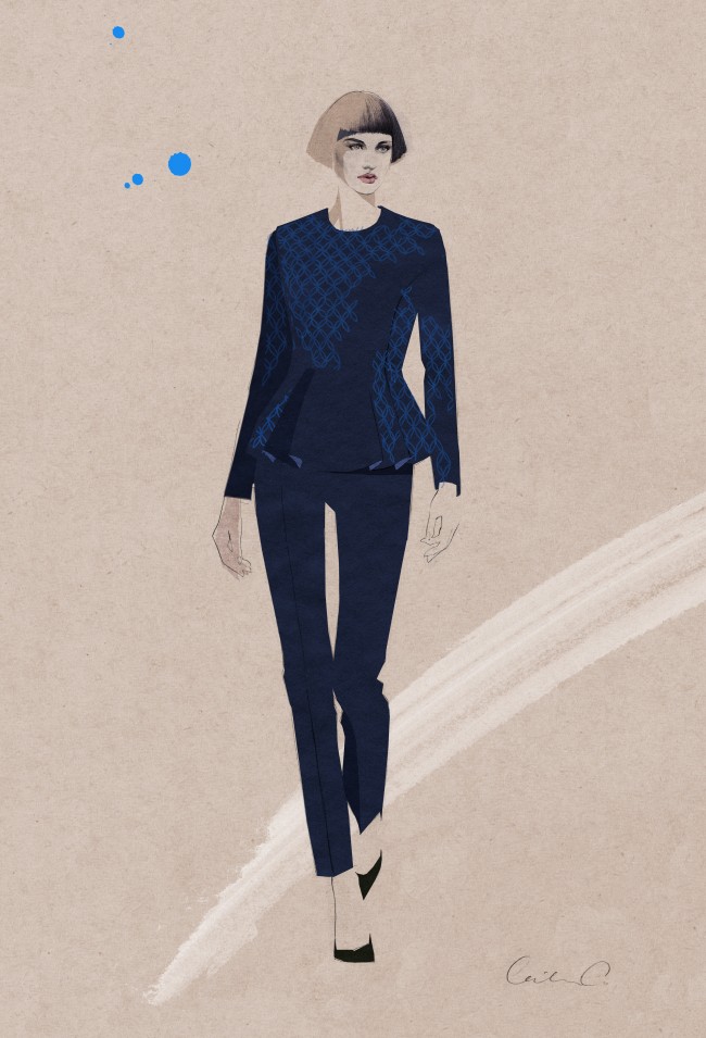 Jacquard Peplum Blouse and Slim Pant_Illustration by Cecilia Carlstedt_ Exp Aug 2014