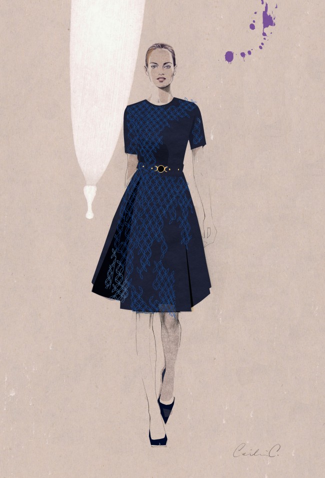 Short-Sleeved Pleated Dress_Illustration by Cecilia Carlstedt_Exp Aug 2014