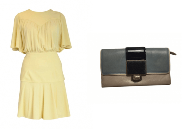 Gelbes Kleid und Portemonnaie von Balenciaga Modepilot Videdressing