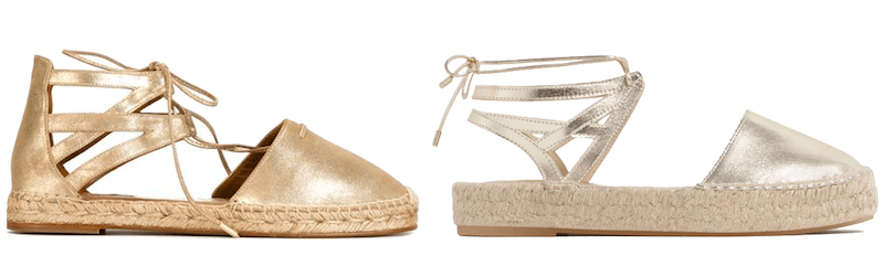 Espadrilles Gold Modepilot Aquazzura versus Zara