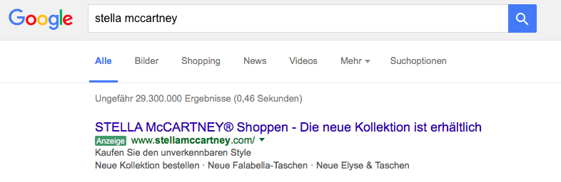 Stella McCartney Google Anzeige Modepilot