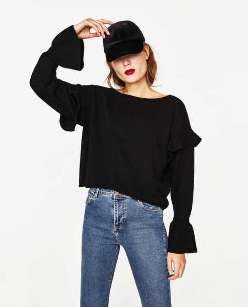Zara Modepilot Volant Pullover schwarz