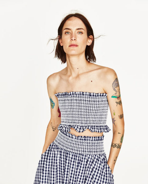 Zara Gingham Check blau weiss Bustier Rock Hack