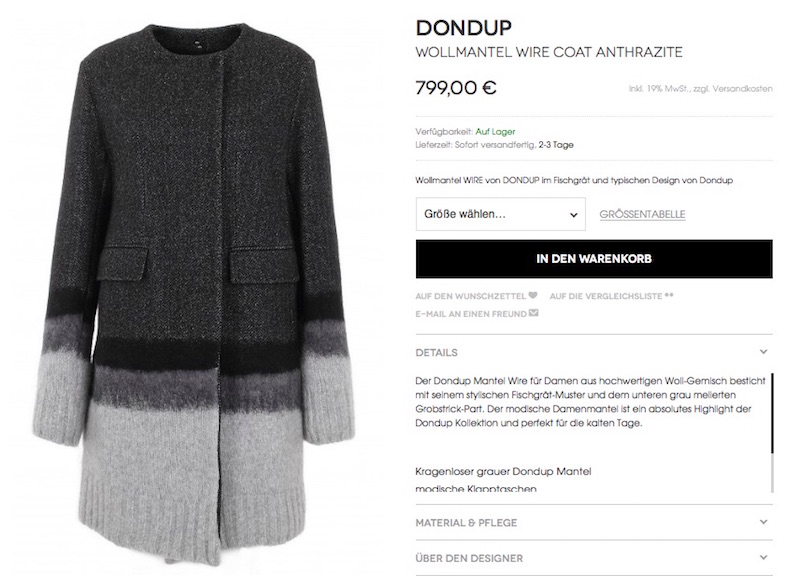 Dondup grau Mantel Modepilot Wintermantel