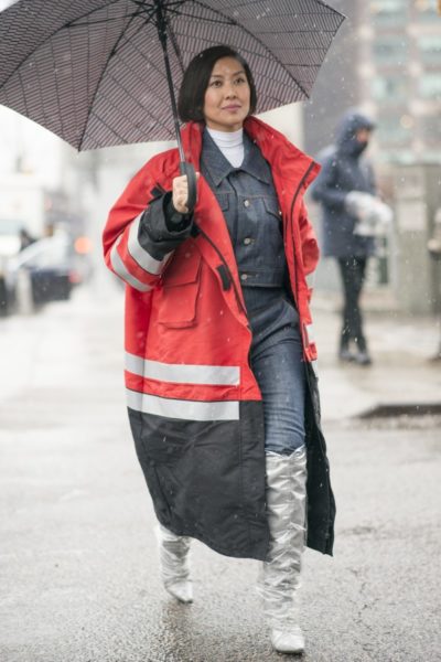 Street style workwear Balenciaga Modepilot New York coat reflects