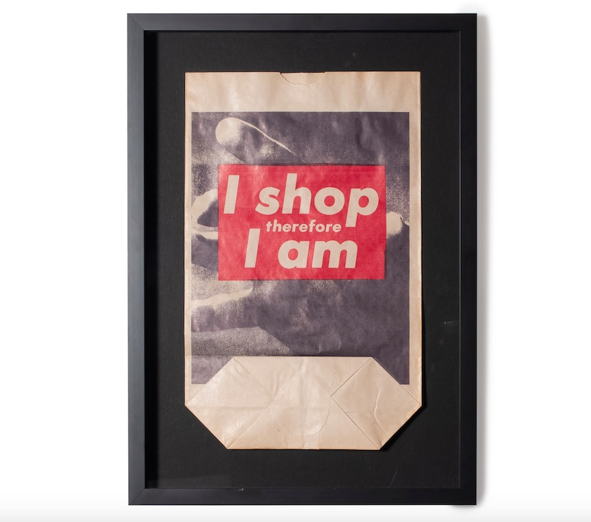 I shop therefore I am Papiertüte Modepilot Barbara Kruger Lithographie Kunst