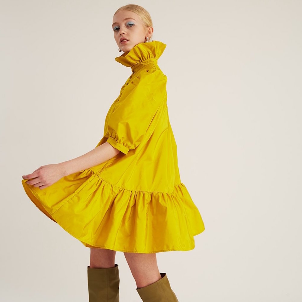 AVAVAV Rüschenkleid Gold Gelb Modepilot Seide Minikleid